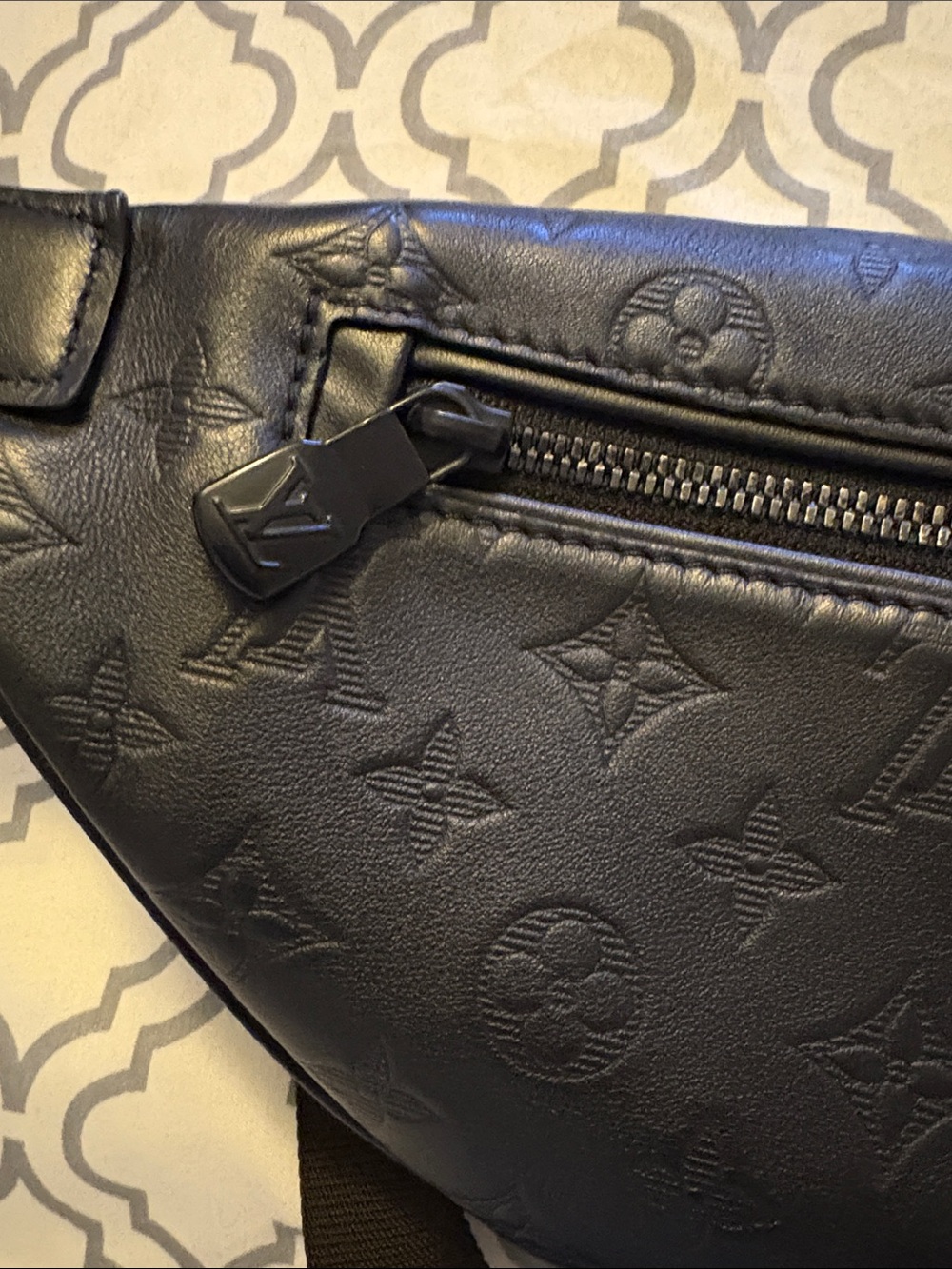 Louis Vuitton Black Embossed Leather Belt Bag